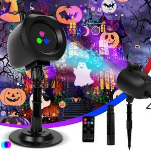 Halloween Projector Lights Outdoor, Laser Motion Show with Remote, 4 Holiday Slide Patterns for Halloween, Christmas, Stars & Party, Red Green Blue Holiday Party Landscape Decoration