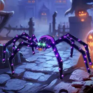 Halloween Decorations Outside Giant Spider -  Outdoor Halloween Decor Lighted Spider 4.2FT, Light Up Spider with 90 LED Lights, Ground Stakes, for Front Yard Porch Gardens Lawns Party
