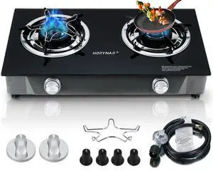 Propane Stove 2 Burner Gas Stove Auto Ignition 26000 BTU Tempered Glass Propane Burner LPG with CSA Hose for Outdoor Cooking, Emergency