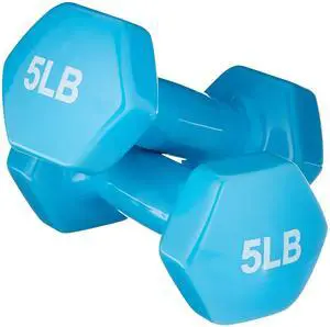 Vinyl Coated Hex Dumbbell Hand Weights with Non-Slip Grip, 5 Pounds, Light Blue, Pair Vinyl Coated Hex Dumbbell Hand Weights with Non-Slip Grip, 5 Pounds, Light Blue, Pair