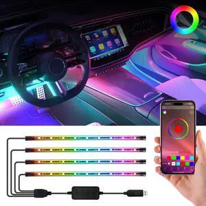 FCPVHOY Smart Interior Car Lights,Car led Lights Interior with Rainbow Effect,8 Dynamic Music Mode,256 Lighting Effects and 16 Million Colors,Car Led Strip Lights Controlled by APP
