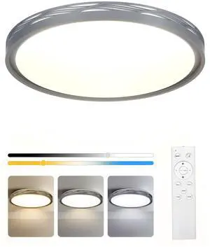 FCPVHOY 20 Inch Large LED Flush Mount Ceiling Light, 2700K-6500K Dimmable LED Ceiling Light Fixture with Remote, 70W 8900lm Round Modern Ceiling Lamp for Bedroom, Living Room, Hallway (Grey)