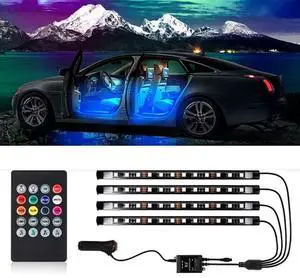 FCPVHOY Led Interior Car Lights with Remote, Led Light RGB Rhythm Light Strip RGB Car Lights Music Rhythm car Lights (12V, 4 Lines,48 LEDs)