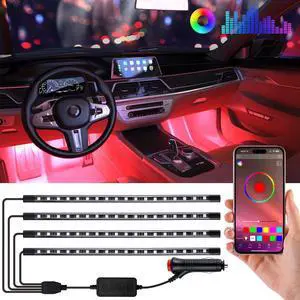 FCPVHOY RGB LED Car Interior Light Strips with App Controls, Footwell Lighting for Car,Interior Car Lights with DIY Music Mode,72 LEDs Car Lights