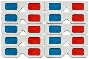 3D Glasses, 10 Pairs Red and Blue Paper Stereo Lenses for Movies Set Anaglyph Paper 3D Glasses