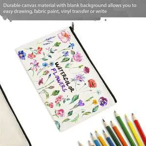5X Canvas Zip Bags Canvas Pencil Pouch Canvas Makeup Bags Blank Canvas Pencil DIY Craft Bags Cosmetic Pouch Makeup Bag