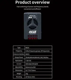 For Axis Flying 3W 5.8G VTX FPV Video Transmitter Built-In Cooling Fan For FPV Long Range RC Drone