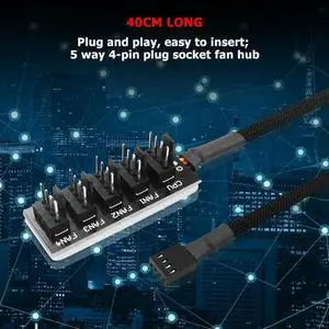40cm 4-Pin HUB Splitter PC Case Power Adapter HUB Splitter 1 to 5 Adapter for PC Case Chassis