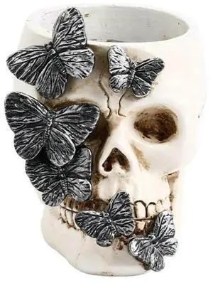 3D Skull Pen Cup Halloween Decorative Pen Organizers Resin Pencil Cup Makeup Brush Organizers for Office Desk Decoration