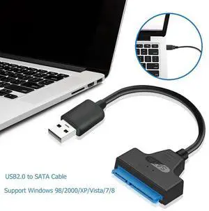 USB 2.0 to SATA 22Pin Adapter Copper Wire Core and ABS Converter Cable for 2.5 inch SSD Hard Disk Drive Apply 2.5 inch HDD