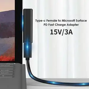PD Fast Charging Converter 15V/3A USB C Female Type C Power Adapter Connector for Surface Book 1 2 3 Adapter