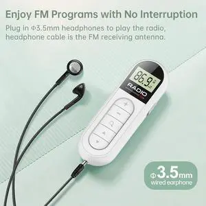 FM Radio Backlight LCD Display Mini Pocket Clip Radio with 3.5mm Headphones Personal Walkman Radio 76-108MHZ for Walking Jogging