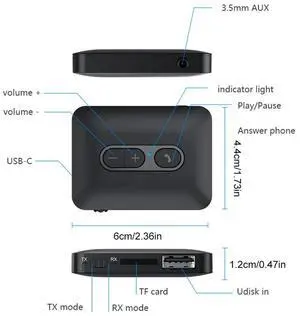 Bluetooth-Compatible 5.4 Music Audio Adapter USB U-Disk TF Card Play Wireless Audio Adapter Music Audio Receiver Adapter for Car