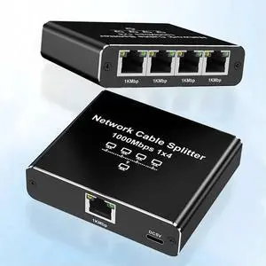 1 To 4 Gigabit Ethernet Splitter High Speed 1000Mbps LAN Splitter 4 Devices Simultaneously Networking for Cat5/5e/6/7/8 Cable