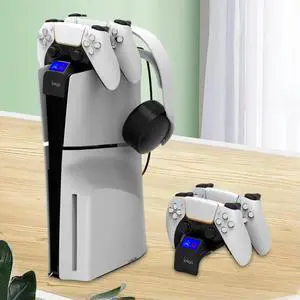 For PS5 Slim Dual Controller Charging Dock Controller Charger Dock Station with LED Light Controller Charger Replacement