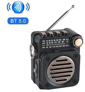 Portable Radio Wireless BT Music Player FM AM SW Stereo Radio with LED Flashlight for Indoor Outdoor