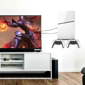 Wall Mount Bracket Game Console Base Stand Holder with 2 Controller Mounts Display Stand Base Wall Hanging Stand for PS5 Slim