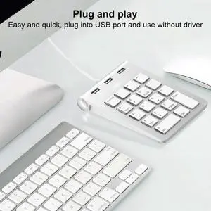 USB & Type C Wired Number Keypad with 3 USB2.0 Port Hub 18 Keys Keyboard External Keypad for Laptop Computer Desk PC