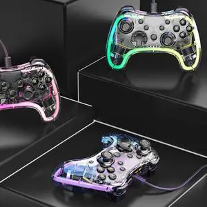 RGB Game Controller Anti-wear Rocker Transparent Wired Games Handle Gaming Accessories Wired Gamepad Controller for PS Switch