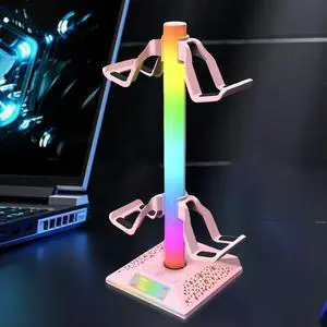 RGB Gaming Headphones Stand with 2 USB2.0 Ports Headset Gamepad Stand Controller Stand for PS5 Gaming Accessories