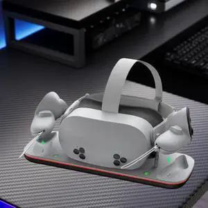 Charging Dock VR Charging Station W/ 2 Rechargeable Batteries Headset Display Stand and Controller Mount for Quest 3/3S