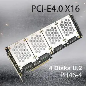 4-Port NVMe Interface PCIe X16 Conversion Card Motherboard Support PCIe X4x4x4x4 Bifurcation with LED Indicator for PC