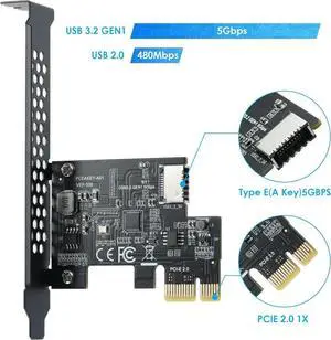 JoniSerl PCI-E 1X to USB 3.2 GEN1 5Gbps Type-E A-Key Expansion Card,Front Panel Type-C Interface for Desktop PC(ASM1042A)