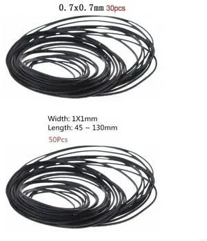 50Pcs 45-130mm Universal Cassette Tape Machine Belts Assorted Common Square Rubber Belt for CD DVD Recorders Walkman