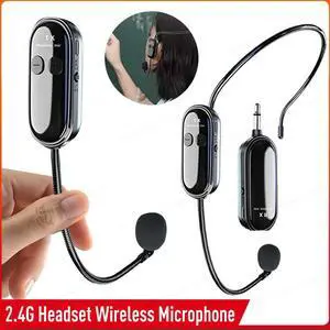 2.4G Wireless Microphone Headset Long Range Mic System with Receiver for Amplifier Voice Speaker Teaching Tour Guide
