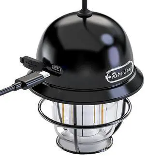 LED Hanging Lantern 200LM Vintage Portable Camping Light Type-C USB Rechargeable Daily Waterproof for Hiking Fishing Emergency