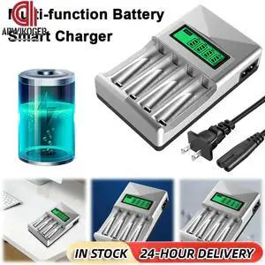 4-Slot ligent Charger LCD Display Independent Charging Charger for AA AAA NIMH NI-CD Rechargeable Batteries