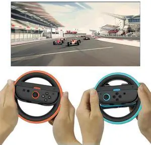 For Ns2 2Pcs L/R Handle Steering Wheel with Silicone Pad Round Steering Wheel Grip Holder Non-Slip Game Attachment Accessories