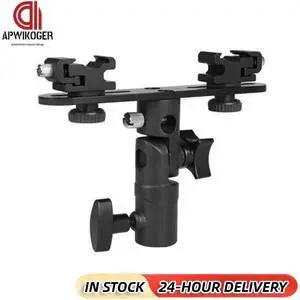 Double Hot Shoe Flash Umbrella Holder Light Stand Speedlight Bracket Mount for Photo Video Photography DSLR Camera
