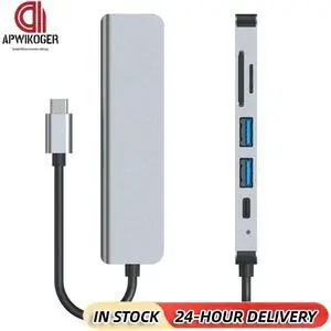 6 in 1 USB C Hub 100W PD 4K HDMI-Compatible USB C Multi-Port Adapter USB 3.0 USB 2.0 for USB C Laptops and Other Type C Devices