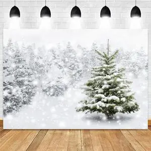 210X150cm Winter Snow Background Cloth Snowflake Christmas Tree Glitter White Forest Party Photography Backdrops, B Easy Install