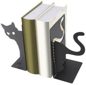 Design Cat Bookends - l Decorative Kitty Holders For Books, Magazines, Non-Slip Pads, Round Corners