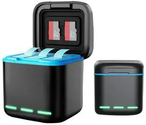 3-Channel Charger with Type C Cable Charger Station 2 SD Slot Charging Box for GoPro Go Pro Hero 8 7 6 5