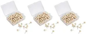 390Pcs Round Wood Decorative Push Pins, Wood Head And Steel Needle Point Thumb Tacks For Photos, Maps And Cork Boards