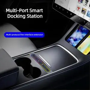 Docking Station For Tesla Model Y Accessories 2023 Model 3 5-Port 27W Fast Charger With Led Lights Shunt Hub