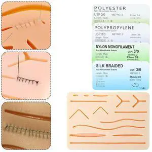 3/0 Medical Monofilament Thread with Silicone Suture Practice Mat Nylon Silk Non-injured for Medical Students Education