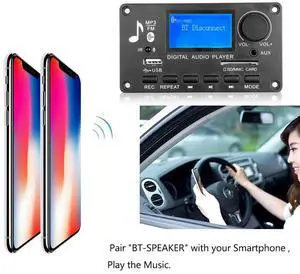 12V LCD MP3 Decoder Lyrics Display Bluetooth-Compatible 5.0 LCD MP3 WMA WAV Decoder Board Support Recording Car Audio