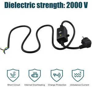 FI Circuit Breaker Socket Residual with Cable, EU Plug Black_L50A