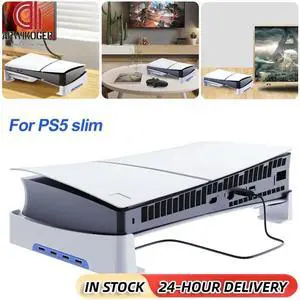 For PS5 Slim Base Stand Side Stand Base Stable with 4-Port USB2.0 Hub Horizontal Holder for PS5 Slim Disc & Edition
