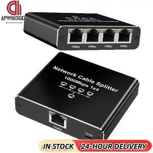 1 To 4 LAN Splitter with USB Power Cable 1000Mbps RJ45 Splitter 4 Devices Simultaneously Networking for Cat5/5e/6/7/8 Cable