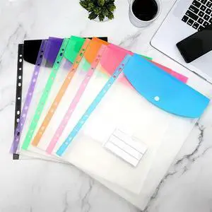 24 Pack A4 Punched Pockets Plastic Wallets - 11 Holes Expandable Binder Pocket Envelope File Folders