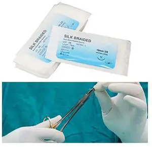 60Pcs Suture Set, Silk Thread Suturing Kit With Curvedneedle Wound Suture Practice Thread For Clinic For Veterinary