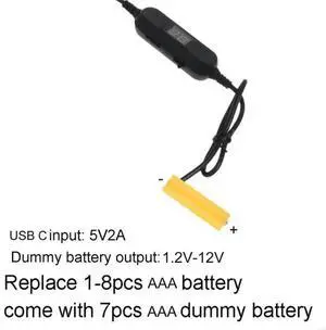 Type C 5V3A to 1.5V-12V LR3 AAA Power Cable for Radios LED Light Toy Keyboard Replaces AAABatteries