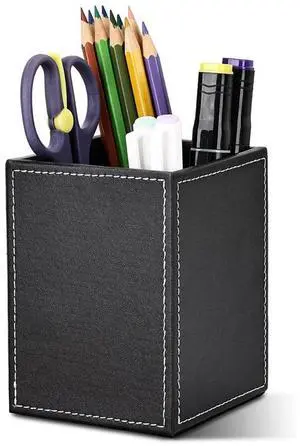 4Pack PU Leather Pens Pencils Holder Cup Desktop Stationery Organizer Case Office Accessories Container Box Black