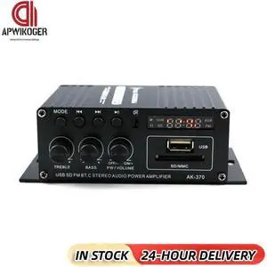 AK-370 Bluetooth-compatible Amplifier 2.0 Channel Audio Amplifier DC 12V Audio Amplifiers Mini HIFI Stereo USB OTG Input