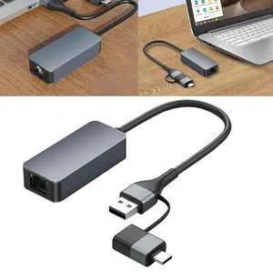 Type A/Type C To 2.5G RJ45 Ethernet Adapter USB C To 2.5G Ethernet Adapter 2500Mbps External Network Card USB3.0 for PC Laptop
